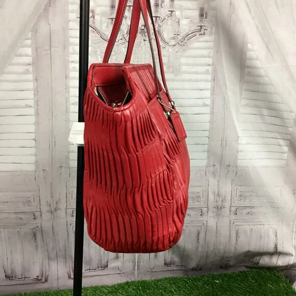 Coach Taylor Gathered Leather Alexis Carryall Tote Red NWT - Picture 7 of 16